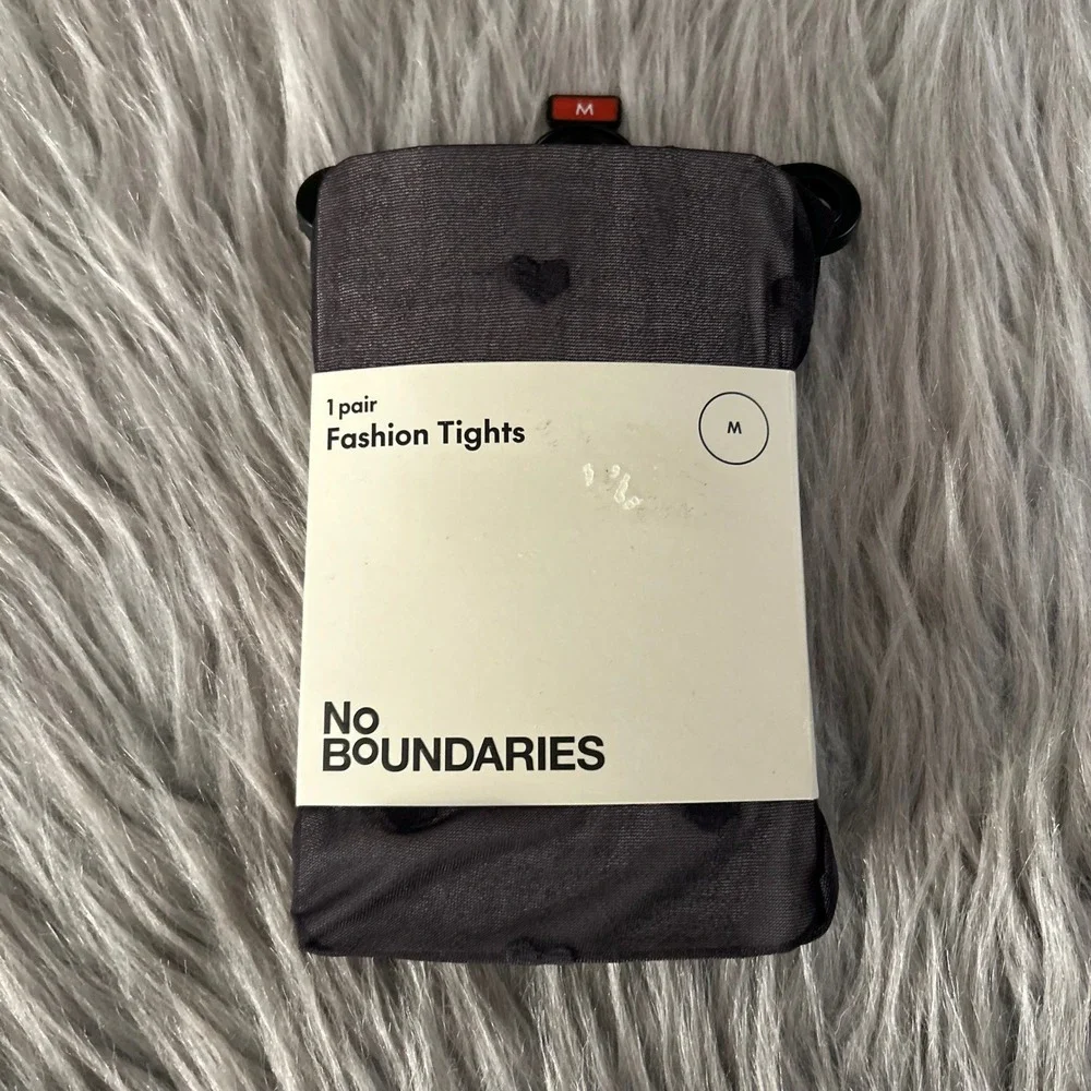 No Boundaries Heart Tights Women's Size Medium Black Sheer 1 Pair NEW